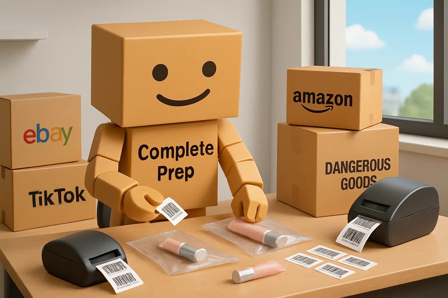 Complete Prep's mascot labelling a parcel ready for dispatch